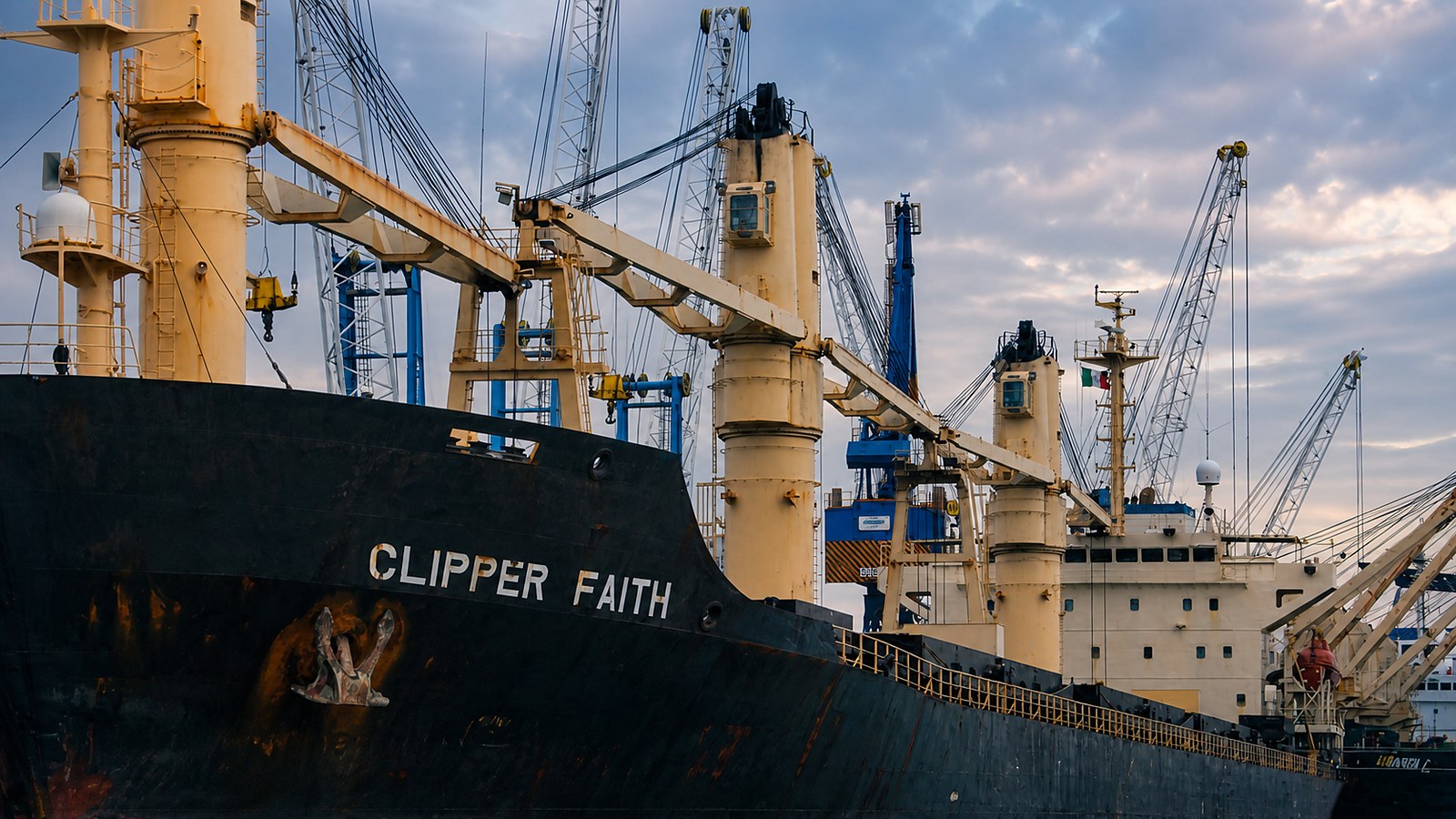 Ocean-going vessel and port cranes in Civitavecchia